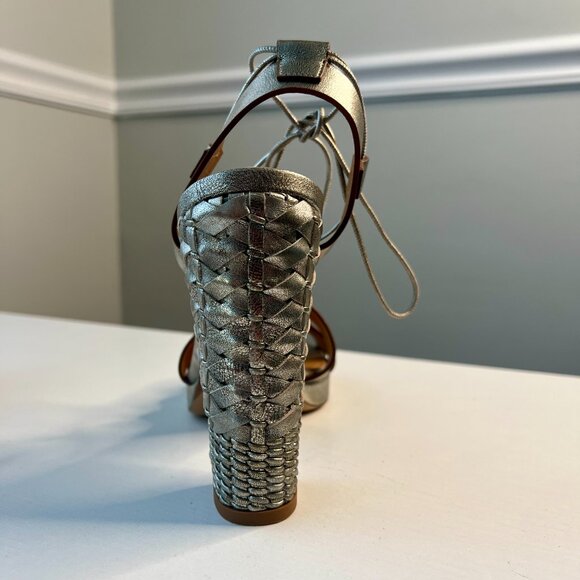 Ralph Lauren Purple Label Metallic Braided Heel Platform Sandals, Size 39.5 - Picture 5 of 14